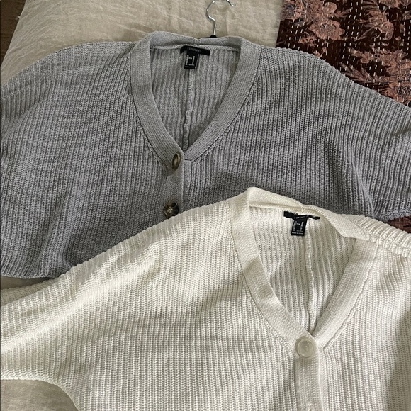 Gray and White Button-Up Cardigans - Picture 1 of 3